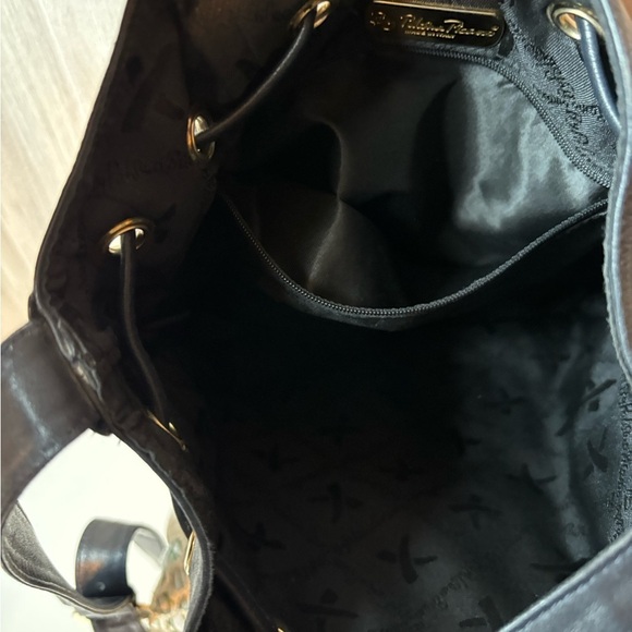 Paloma Picasso Vintage Chic Black Leather Backpack with Gold Accents main image 8